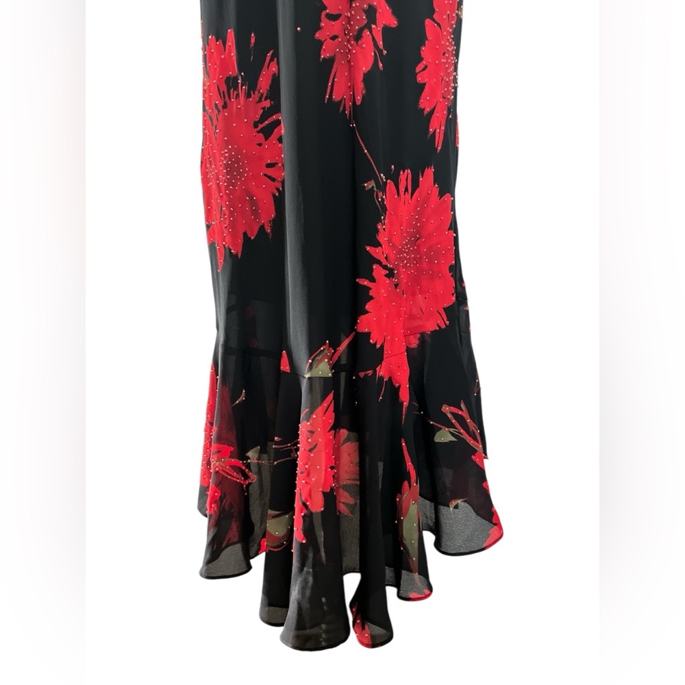 NWT!!! Y2K Sz 0 XS Cache Maxi Slip Dress Black Red Floral Beaded Fairy Ruffles - Picture 8 of 15